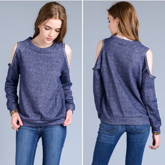 A067-A • Cold Shoulder Crew Neck Pullover Sweater - Picture 1 of 5